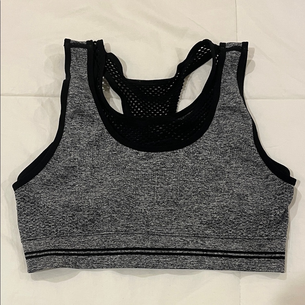 Heather Gray Sports Bra with Black Accents